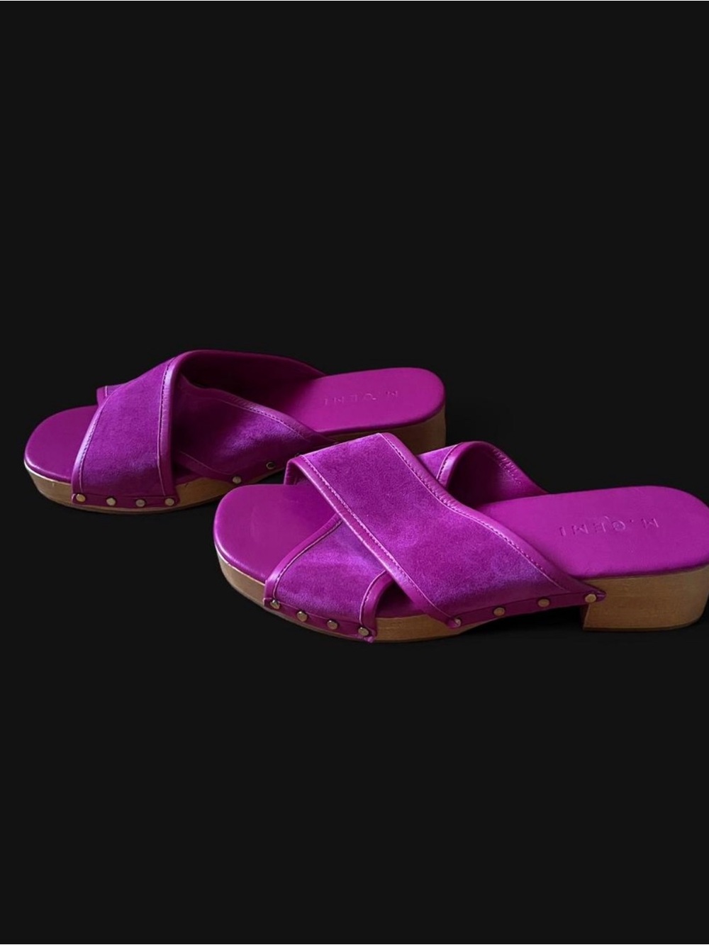 M. Gemi Fuchsia Suede Crisscross Slide Sandals